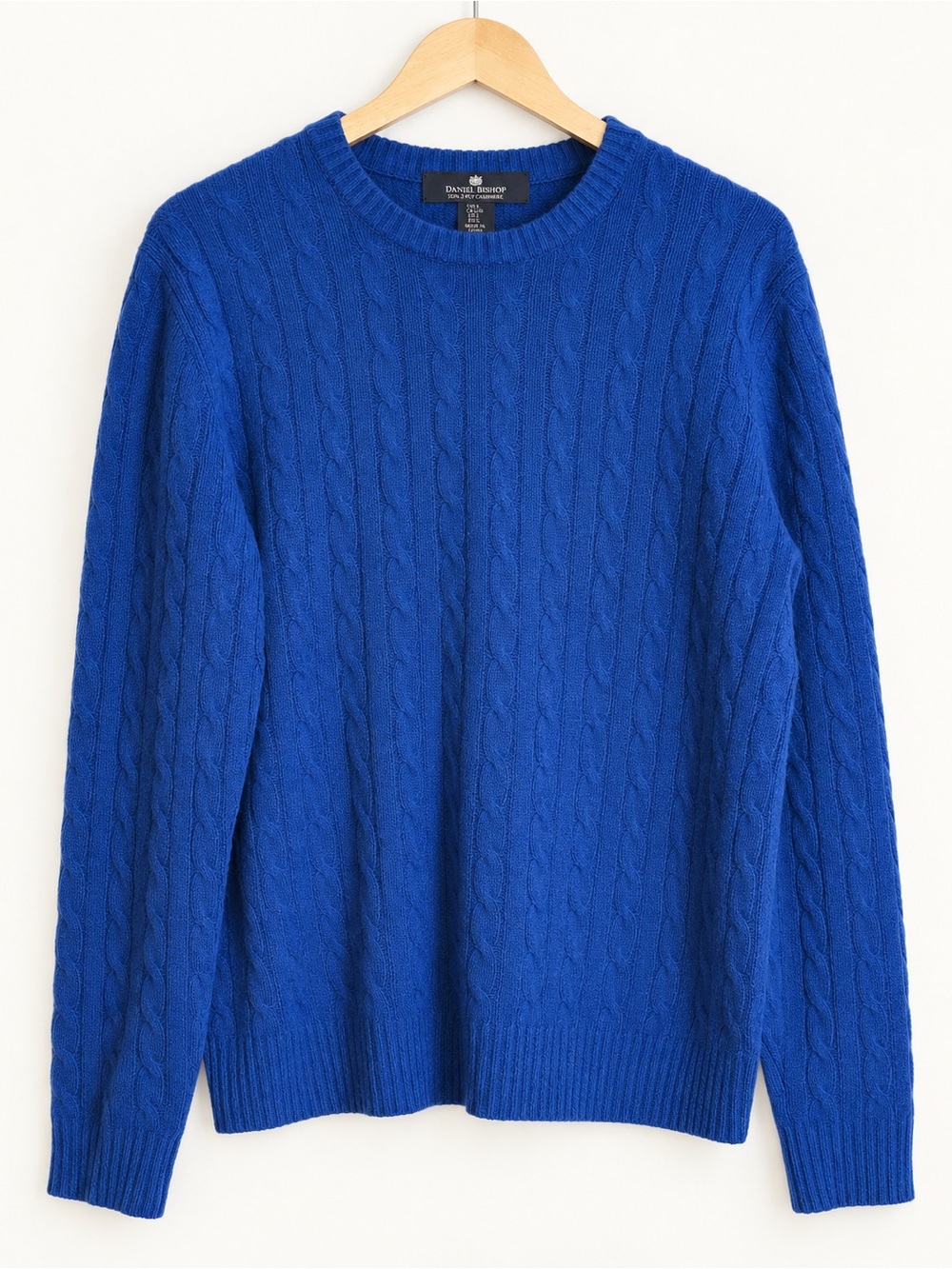 Daniel Bishop Men’s Large 100% 2-Ply Cashmere Cable Knit Sweater Cobalt Blue